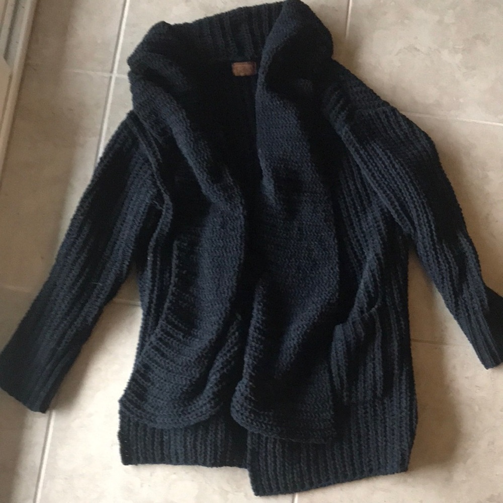 Chunky Knit Black Sweater Open Cardigan